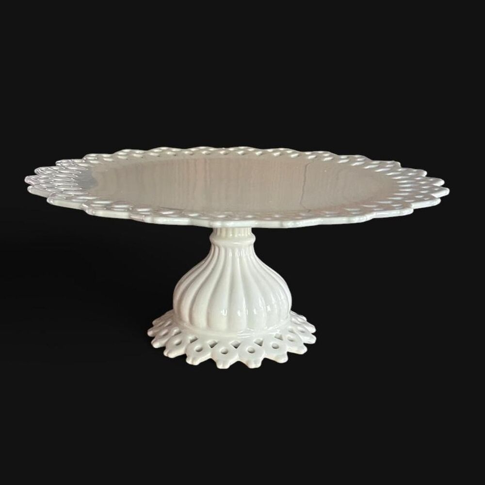 French Country or Farmhouse Style Vintage Ceramic Pedestal Cake Stand